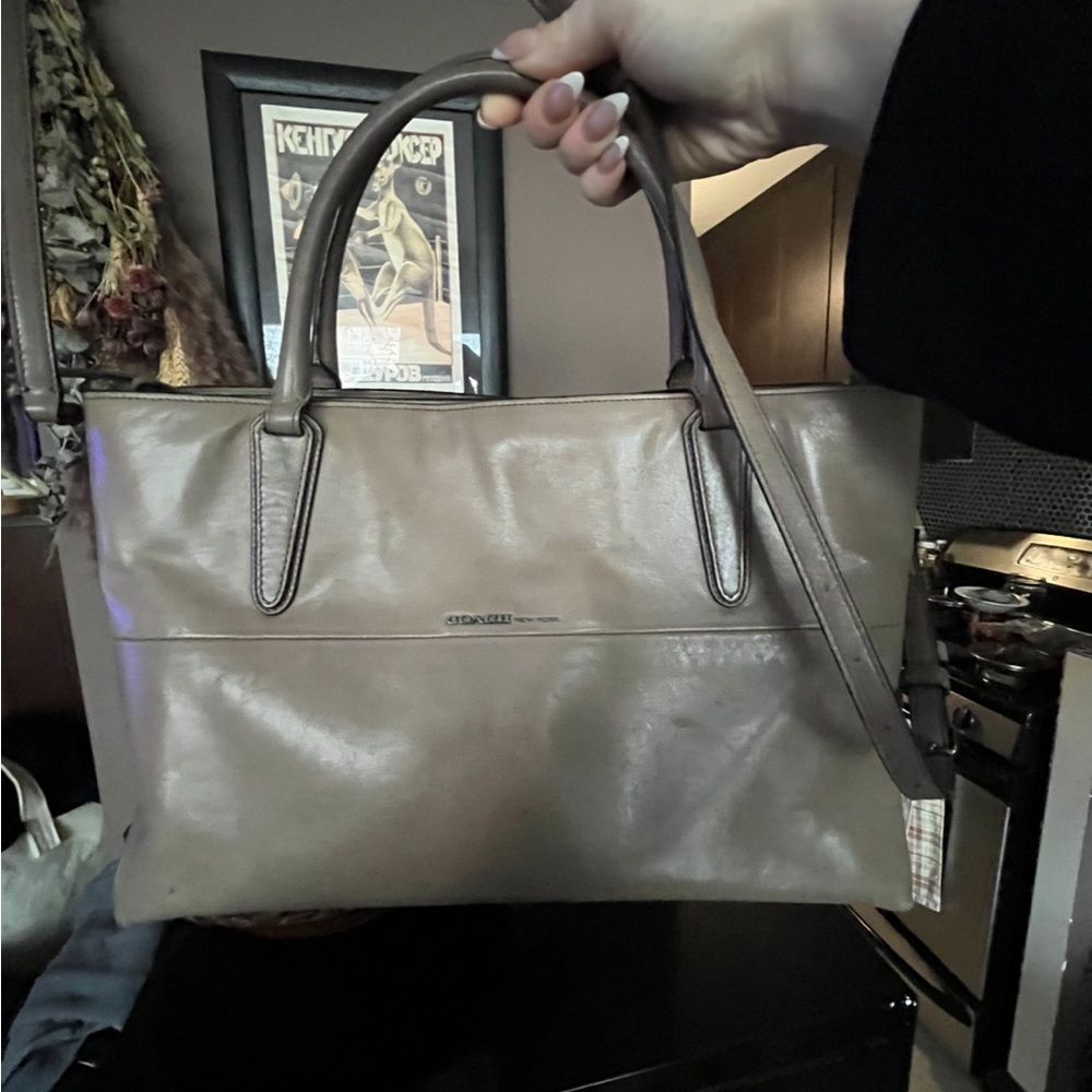 COACH Soft Bright Nappa Borough Satchel Handbag Gray F32291 MSRP $468